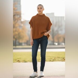 Elan Rust Knit Wool Blend Poncho Sweater
